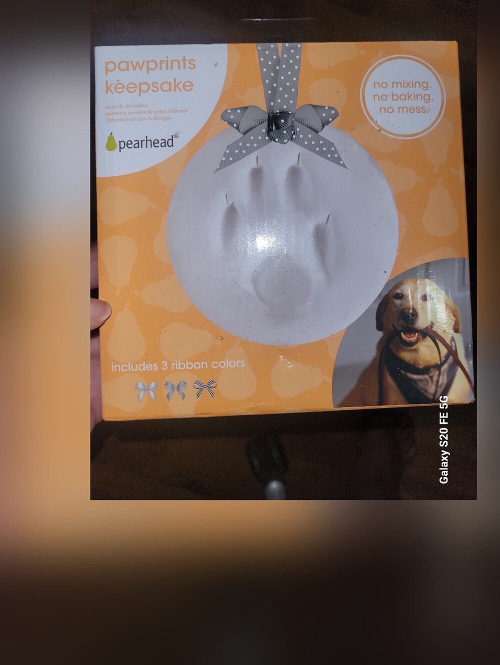 Pearhead Paw Print Keepsake Kit - White with Gray Dotted Ribbon